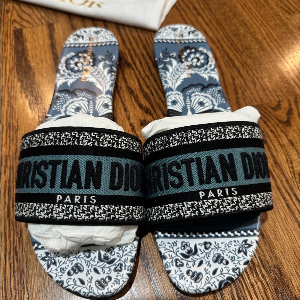 Dior Bandana dway Slides in Deep Blue and Black